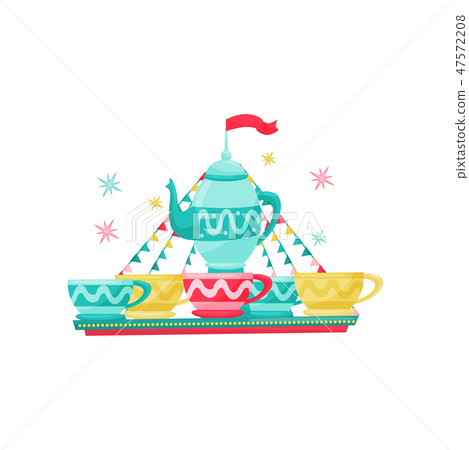 Carousel with large tea kettle and cups. Amusement park equipment. Entertainment theme. Flat vector Carousel with large tea kettle and cups. Amusement park equipment. Entertainment theme. Flat vector 47572208