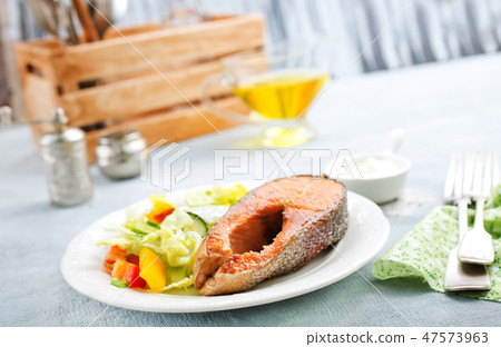 salmon with salad salmon with salad 47573963