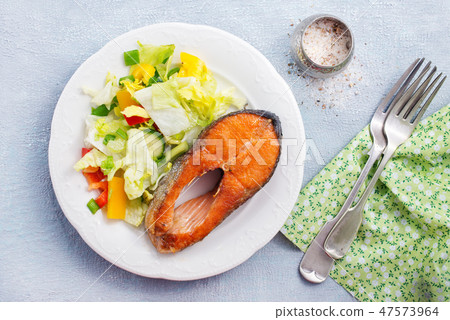 salmon with salad salmon with salad 47573964