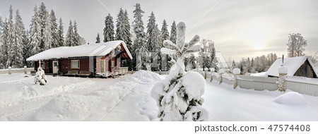 Log farmhouse mahogany stained wood Log farmhouse mahogany stained wood 47574408