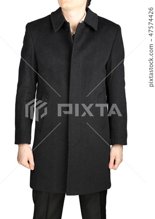 Man gray wool coat, isolated on white background 47574426