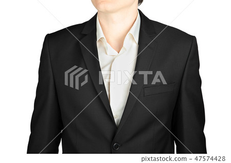 Dark gray mens suit close-up coat with white shirt Dark gray mens suit close-up coat with white shirt 47574428