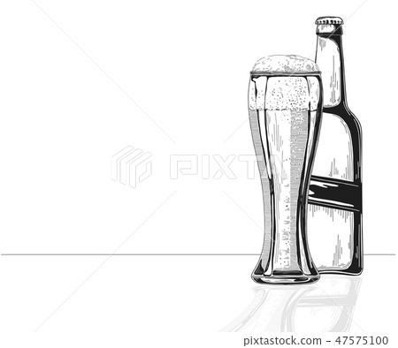 Bottle of beer. Glass with beer. 47575100