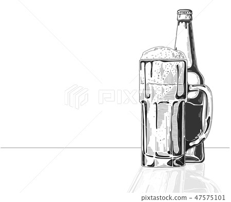 Bottle of beer. Glass with beer. Bottle of beer. Glass with beer. 47575101