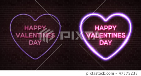 Happy Valentines Day card with neon letters. Heart shape glowing electric frame. Turn on and off Happy Valentines Day card with neon letters. Heart shape glowing electric frame. Turn on and off 47575235