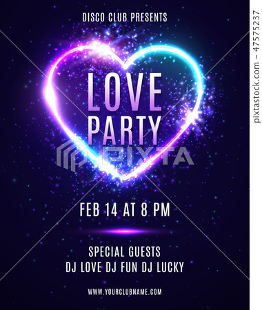 Valentine's Day party design template for flyers banners. Abstract heart background with neon light Valentine's Day party design template for flyers banners. Abstract heart background with neon light 47575237
