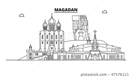 Russia, Magadan. City skyline: architecture, buildings, streets, silhouette, landscape, panorama 47576121