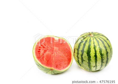 Ripe round watermelon and half berry isolated Ripe round watermelon and half berry isolated 47576195