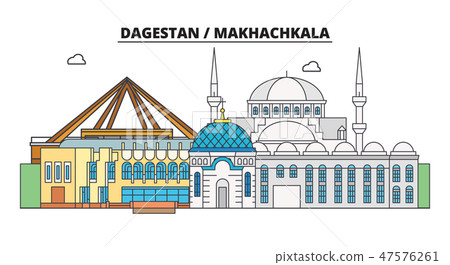 Russia, Dagestan, Makhachkala. City skyline: architecture, buildings, streets, silhouette, landscape Russia, Dagestan, Makhachkala. City skyline: architecture, buildings, streets, silhouette, landscape 47576261