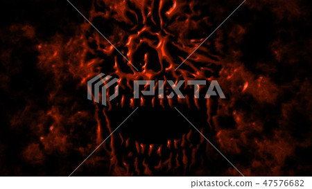 Red evil shabby head illustration. Scary face 47576682