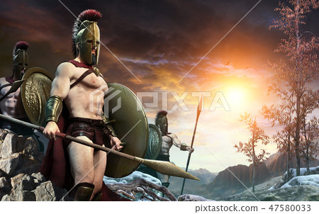 Spartan warrior scene 3D illustration 47580033