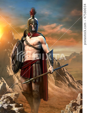 Spartan warrior scene 3D illustration Spartan warrior scene 3D illustration 47580034