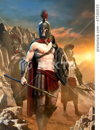 Spartan warrior scene 3D illustration Spartan warrior scene 3D illustration 47580035