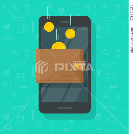 Online income money in electronic mobile phone wallet vector, flat cartoon golden coins flying in Online income money in electronic mobile phone wallet vector, flat cartoon golden coins flying in 47585123