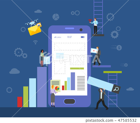 Constucting site on mobile phone vector illustration. Web site or application constructor banner 47585532