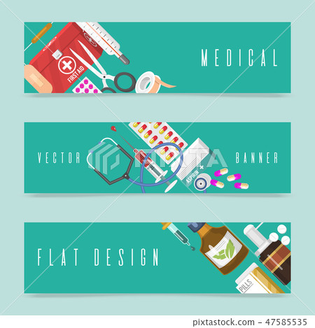 Medical Instrument Set Of Banners First Aid Stock
