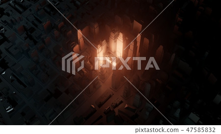 3d city with bright flashes on a dark background 47585832