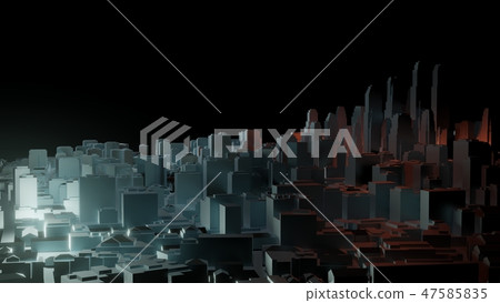3d city with bright flashes on a dark background 47585835