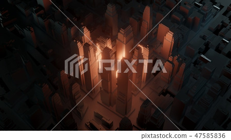 3d city with bright flashes on a dark background 47585836