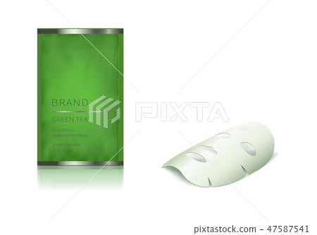 Green glass jar and facial sheet mask 47587541