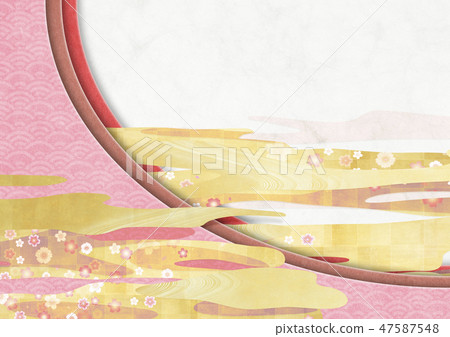 Japanese style background material - texture of Japanese paper - Japanese pattern - craft - layered - cloud - cherry blossom - gold 47587548
