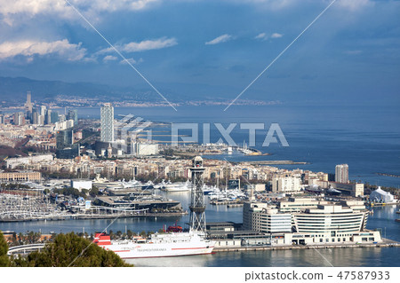 View from Montjuic Castle of Barcelona port View from Montjuic Castle of Barcelona port 47587933