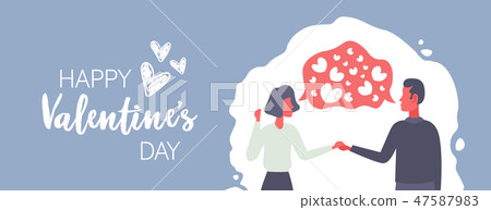 Couple In Love Holding Hands Heart Shapes Chat Stock Illustration