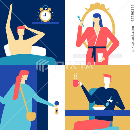 Daily routine - flat design style colorful... - Stock Illustration ...
