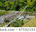 Himalayan metal crossing suspension bridge. 47592193