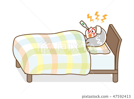 發燒並且在床上睡覺的高級女人 - 有全身輪廓 47592413