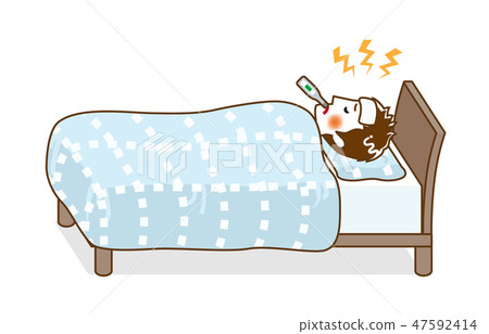 10名男子睡在床上發燒 - 有輪廓 47592414