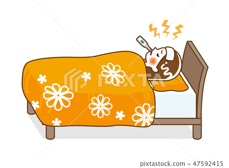 Female to sleep in bed with fever - There is a whole body contour line 47592415