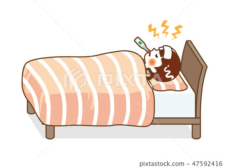 Teenage female who gets a fever and sleeps in bed - There is a whole body contour line 47592416