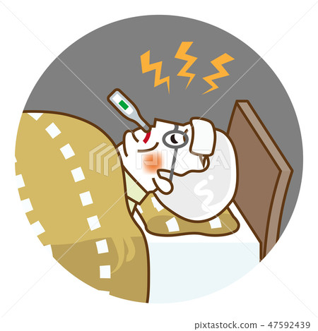 Senior male in fever and fall asleep Round clip art with contour line 47592439