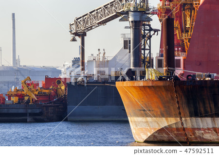 Close-up of ships moored in the port of Rotterdam 47592511