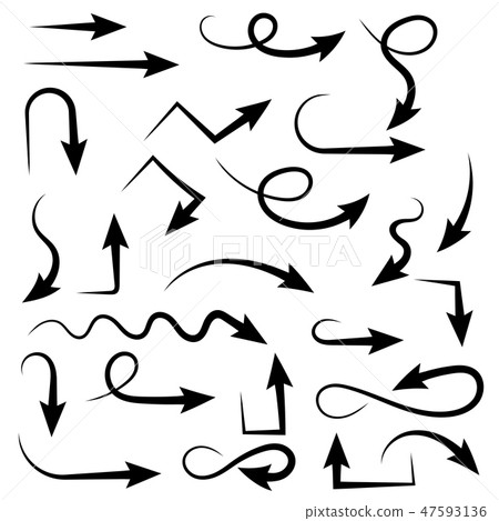 Black arrows. Set of bent sharp icons 47593136