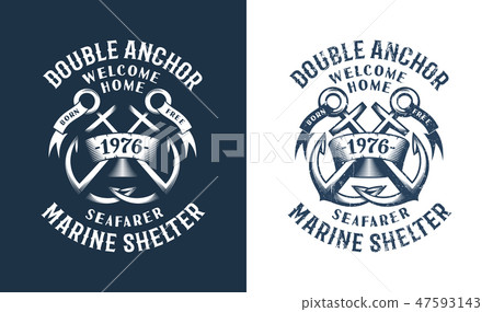 Sea Retro emblem with crossed anchors 47593143