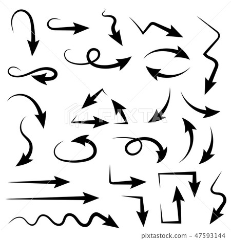 Black arrows. Set of bent sharp icons 47593144