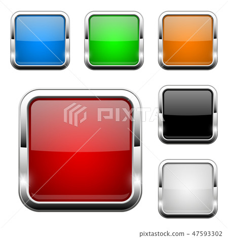 Glass buttons. Shiny square colored 3d web icons 47593302