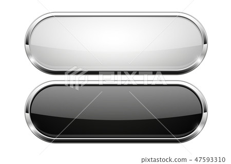 Black and white glass buttons. Shiny oval 3d web icons Black and white glass buttons. Shiny oval 3d web icons 47593310