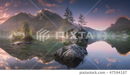View of Hintersee lake in Bavarian Alps, Germany View of Hintersee lake in Bavarian Alps, Germany 47594187