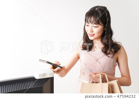 無現金，智能手機結算，信用卡交易圖像 47594232