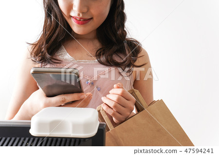 Cashless, smartphone settlement, credit card transaction image 47594241