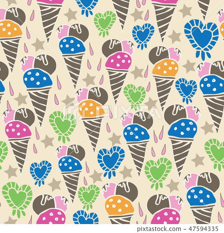 Ice Cream Fun-Sweet Dreams seamless repeat pattern illustration.Background in pink, blue,orange 47594335