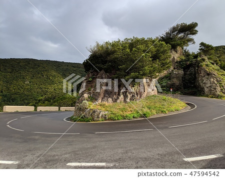 U-shape mountain curved road against cloudy sky U-shape mountain curved road against cloudy sky 47594542