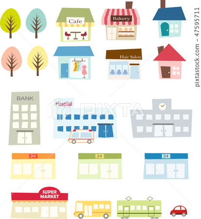Cute building set - Stock Illustration [47595711] - PIXTA