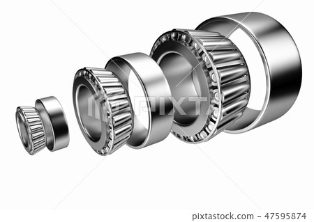 3D rendering. Automotive bearings auto spare parts. Tapered roller bearing 3D rendering. Automotive bearings auto spare parts. Tapered roller bearing 47595874