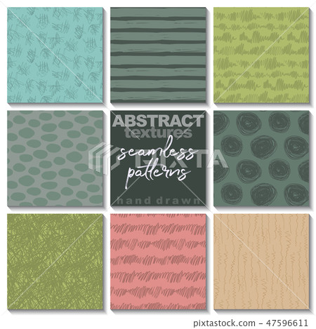 Set of eight hand drawn ink seamless patterns. - Stock Illustration ...