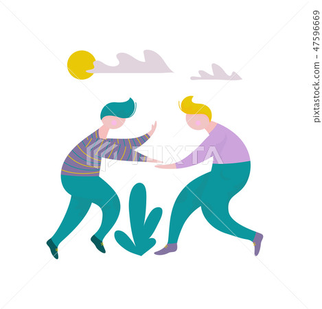 Two Happy Guys Giving Five to Each Other, Male Characters Having Fun, Human Interaction, Friendship Two Happy Guys Giving Five to Each Other, Male Characters Having Fun, Human Interaction, Friendship 47596669