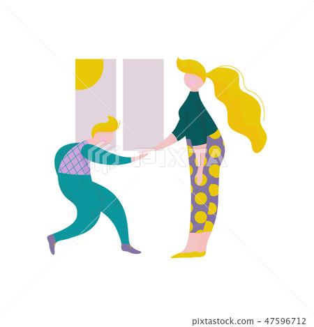 Young Man and Woman Giving Five to Each Other in Front of Window, Human Interaction, Friendship 47596712